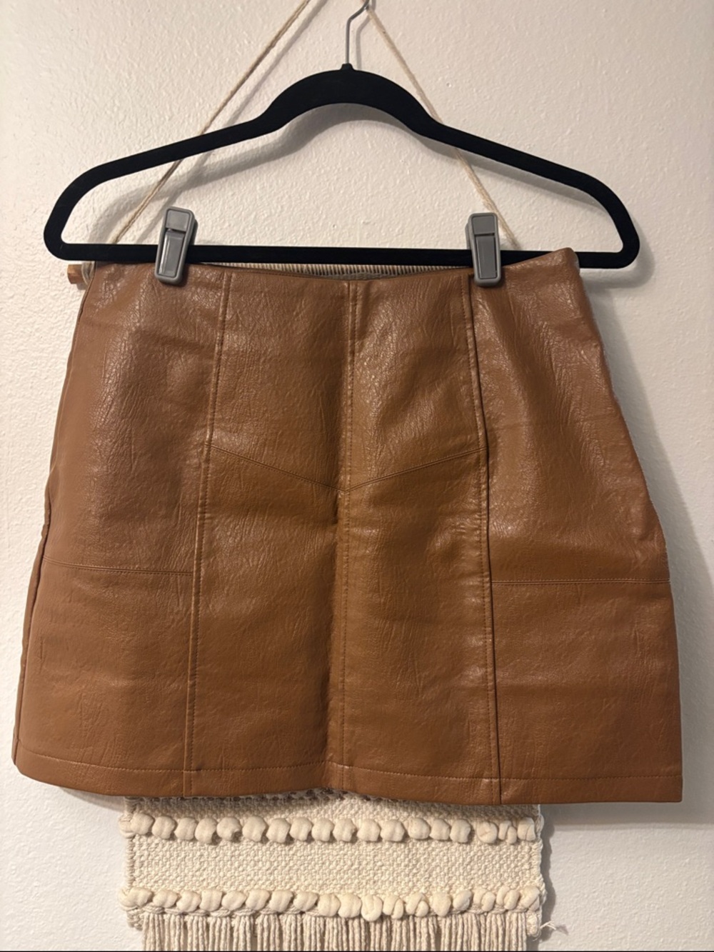 Structured Faux Leather Mini Skirt in Cognac